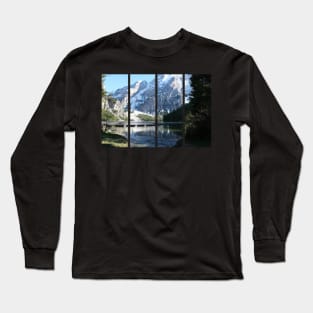 The fabulous alpine lake of Braies in the Dolomites (Bolzano). Lovely place in the Italian Alps. Boats on the water. Reflections in the water. Sunny spring day. Trentino Alto Adige Long Sleeve T-Shirt